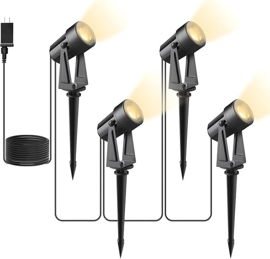 Svater 4 Pack Landscape Lighting Low Voltage,Outdoor Spotlights with Transformer, Plug in LED Spot Lights for Yard, Backyard,House 12V 3000K Warm