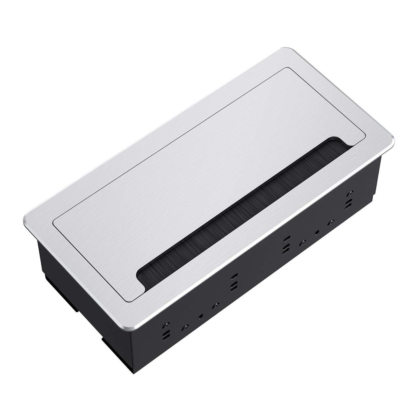 WEBANG Recessed Connectivity Box Outlet for Conference Room Table with 2AC Receptacle,2RJ45, 1USB3.0, 1HDMI, 1 VGA, 13.5mm Audio, Silver Color