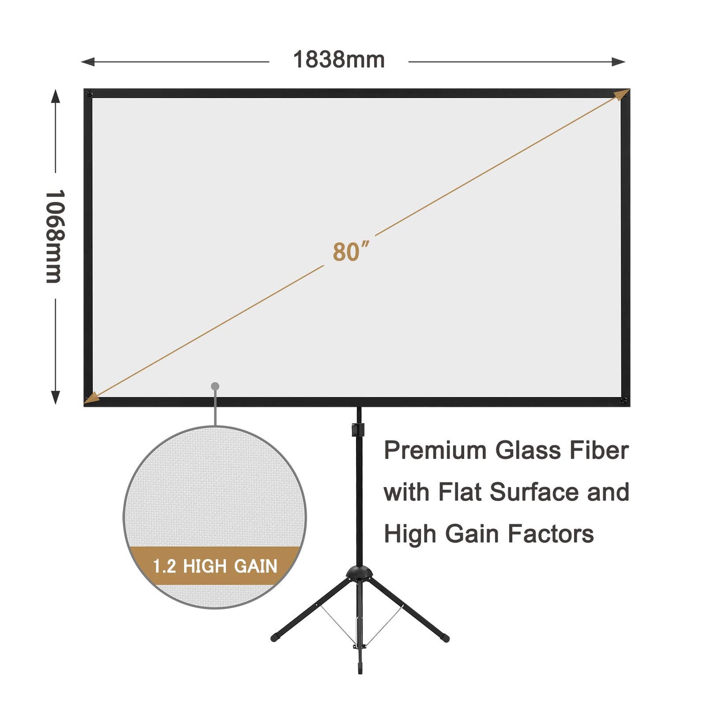 Portable Projector Screen with Stand, Outdoor Movie Screen, 80 Inch 16:9, Light-Weight, Mobile and Compact, Easy Setup and Carrying, Projection Screen