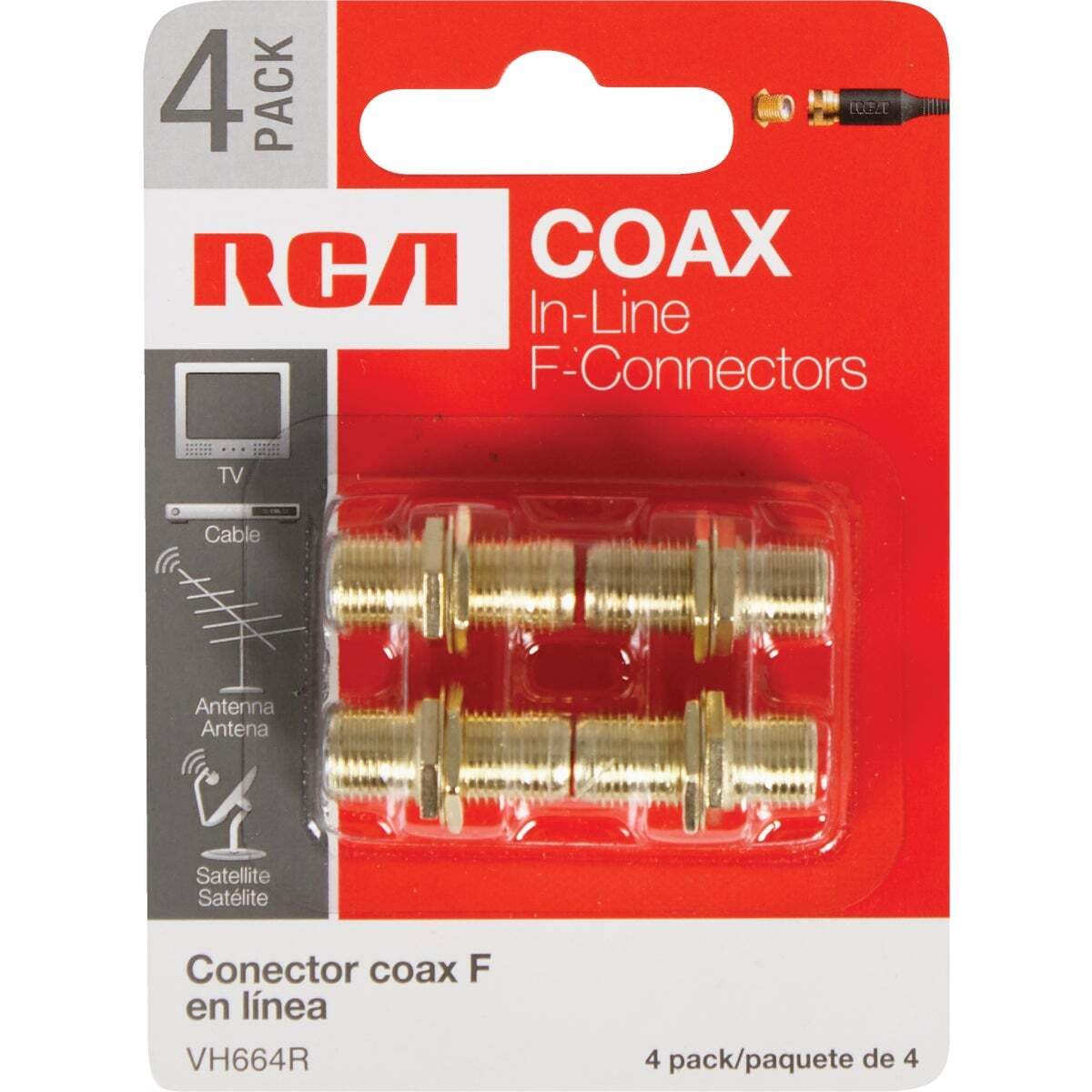 RCA Premium Coax in-Line F-Connectors - 4 Pack (VH664R)