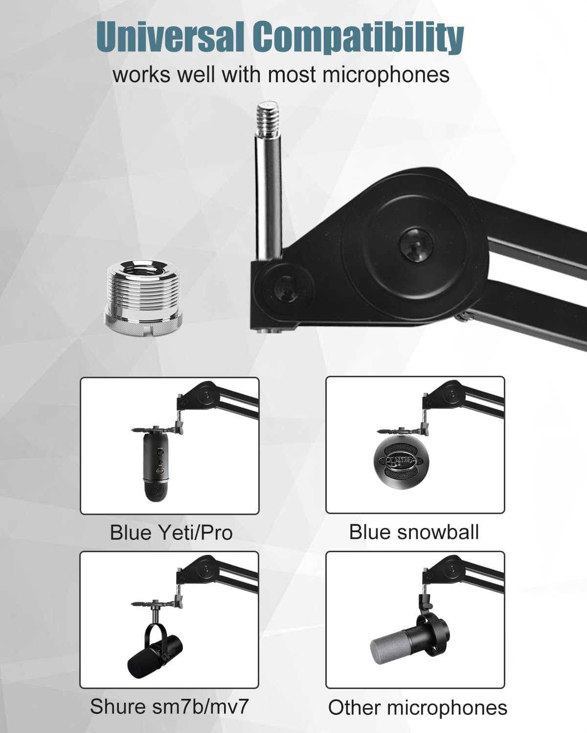 Boseen Microphone Boom Arm Stand for Blue Yeti with Shock Mount Foam Cover, Heavy Duty Boom Scissor Arm Stand for Blue Yeti, Broadcasting and