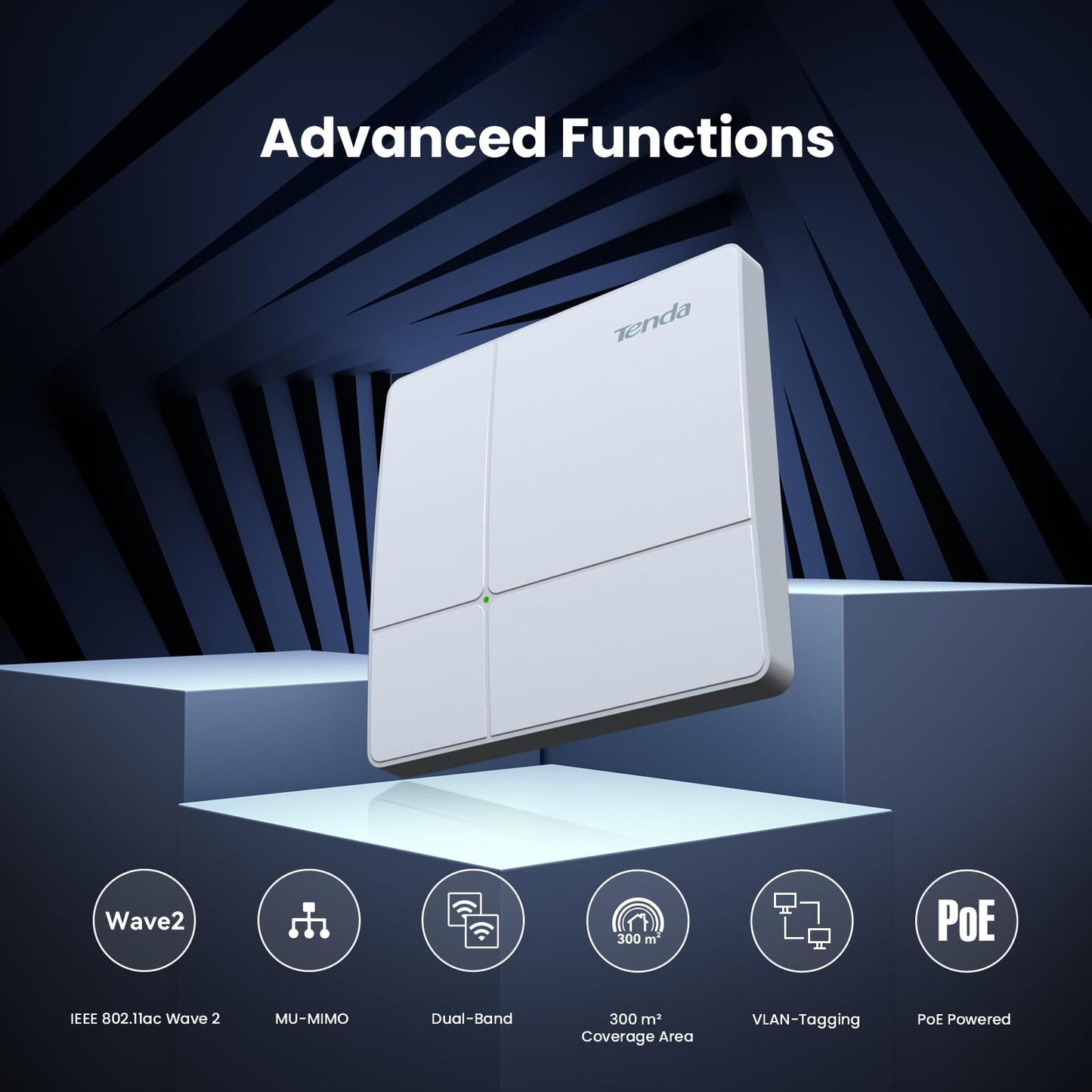 Tenda AC1200 Dual Band Gigabit Wireless Access Point, Ceiling Mount WiFi Access Point, Coverage 3200 sq.ft|PoE Powered|Surport IEEE 802.11ac Wave 2