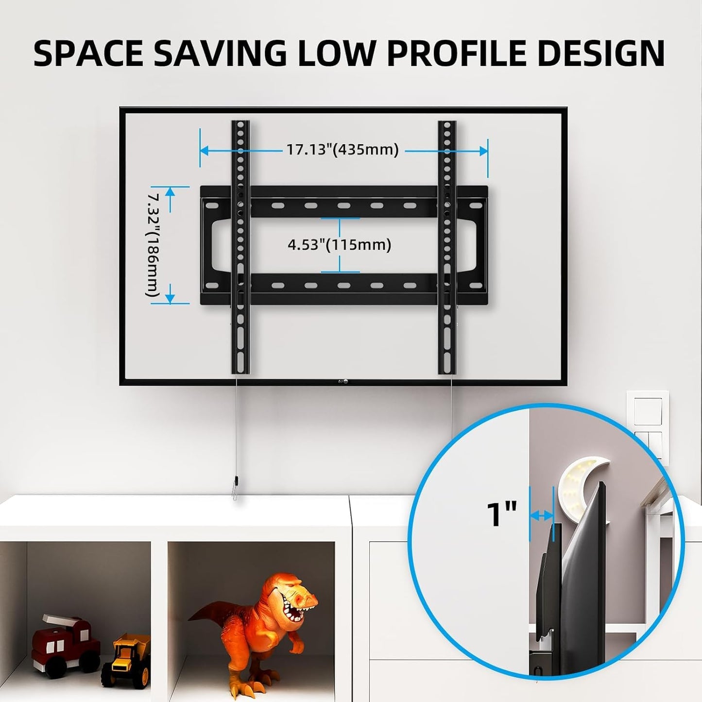 HOME VISION TV Wall Mount Fixed for Most 26-65 Inch Flat/Curved TVs with Max VESA 400X400mm up to 99Lbs Fits 16 Inch Wood Studs, Universal Low Profile