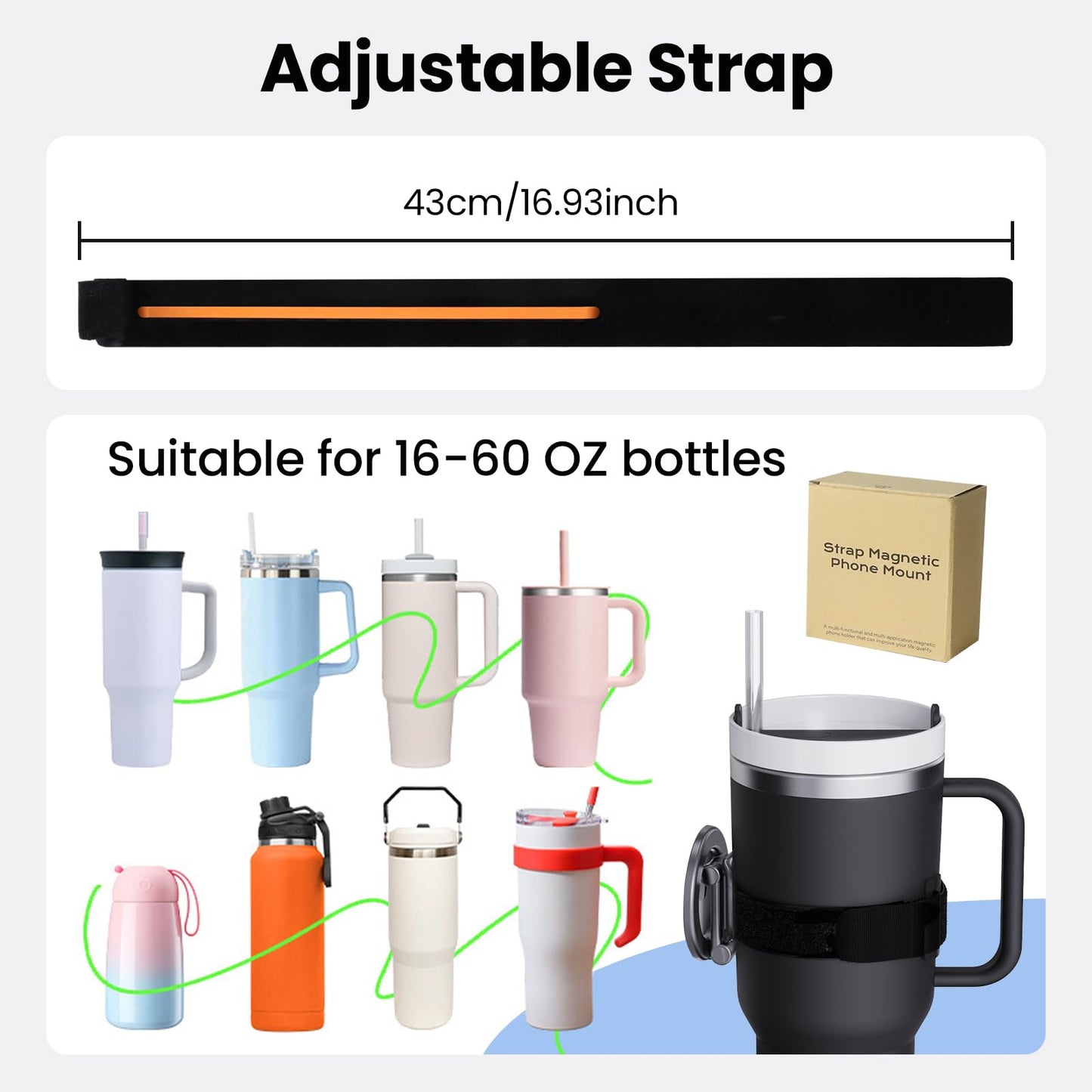 Magnetic Phone Holder for Stanley Cup,Adjustable Water Bottle for Gym,Phone Stand Fit for iPhone with Magsafe,Universal Holder Mount for Stanley Owala