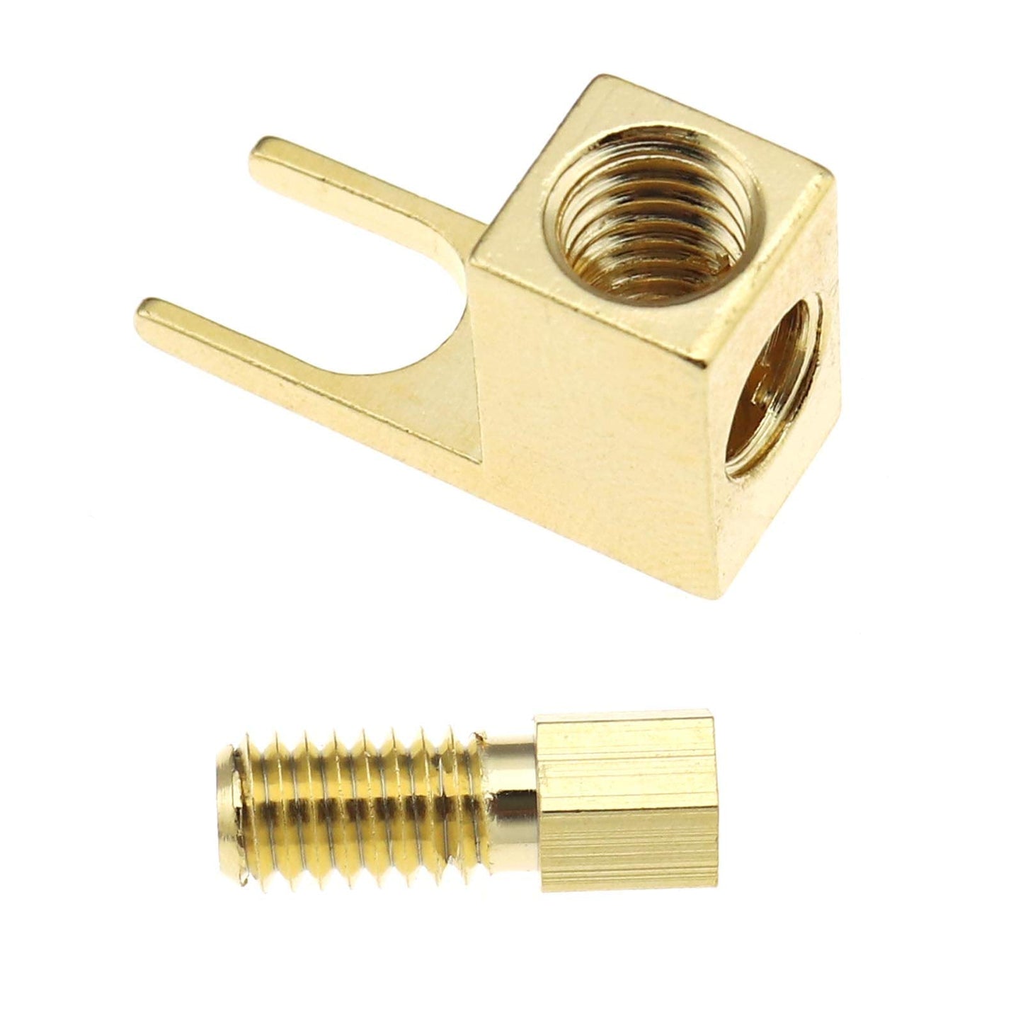 Create idea 4pcs Brass Gold Plating Banana to Spade Adapter Connector 2 Screw-in Angles for Audio Cables Adapters