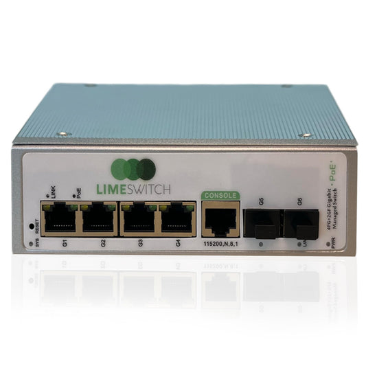 LimeSwitch LS-2G4P-R - (4) POE+, (2) 1 gig SFP, ruggedized, Layer 2+ SNMPv3 Managed