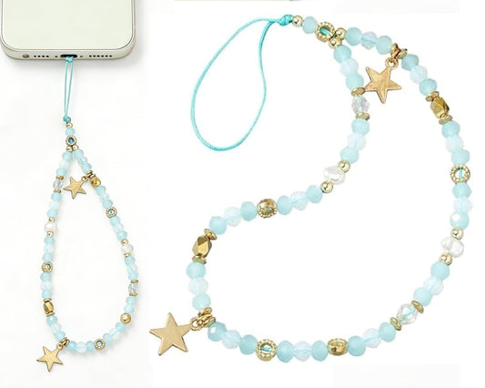 DPWOUM 1Pc Blue Beaded Five-Pointed Star Pendant Beaded Phone Chain Bracelet Wrist Lanyard,Cute Camera Charm Strap Bag Accessories for Women