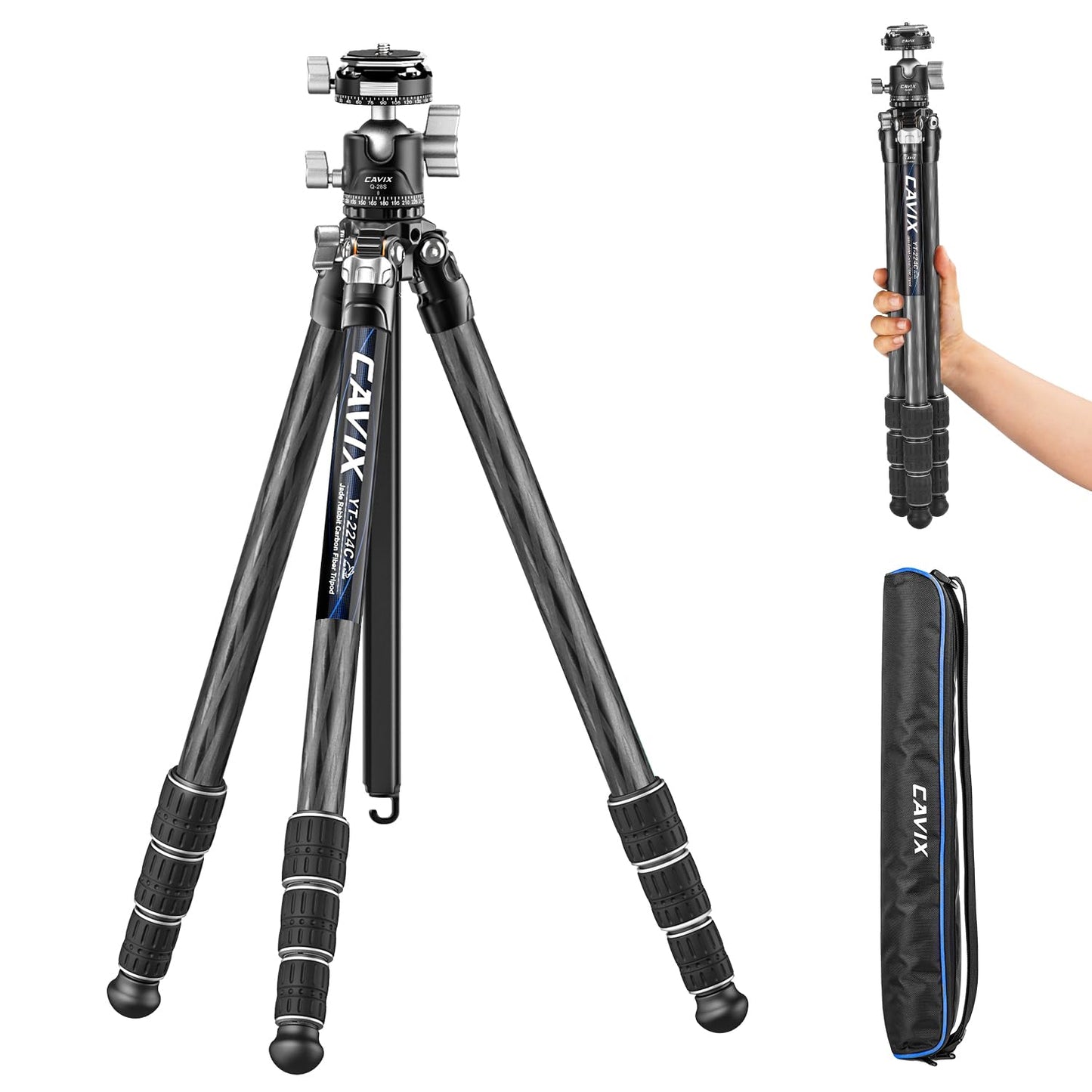 CAVIX Carbon Fiber Tripod, Lightweight Tripod for Camera, 360°Panorama Ball Head, 1/4" Arca Quick Release Plate, Max Load 33lb/15kg, with Portable