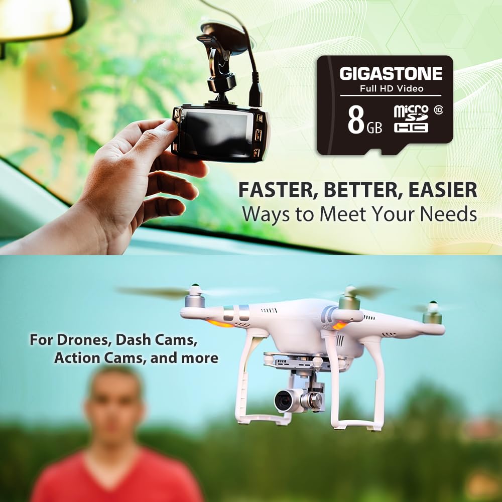 GIGASTONE 8GB Micro SD Card 20-Pack, Full HD Video, Surveillance Security Cam Action Camera Drone, 80MB/s Micro SDHC Class 10, with Adapters
