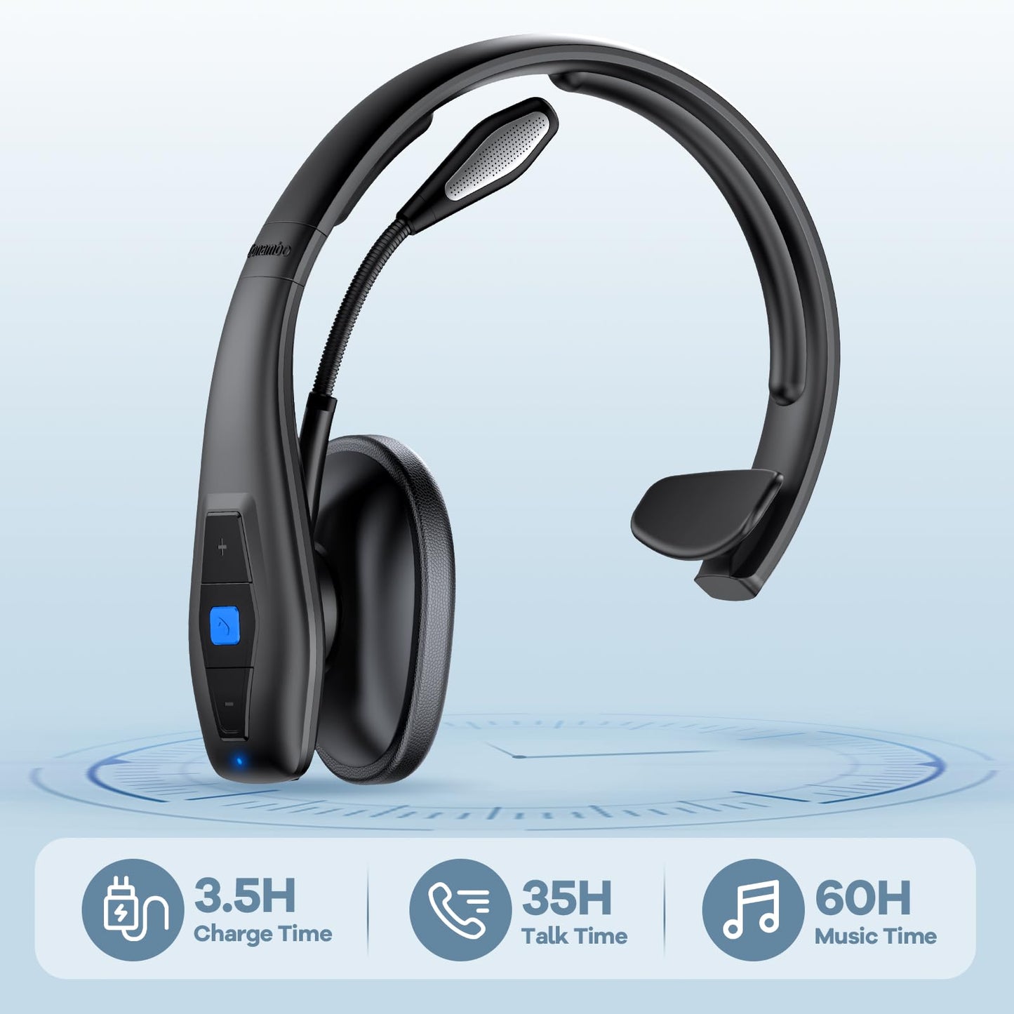 CONAMBO JBT100 Trucker Bluetooth Headset with Dual Mic Noise Canceling, CVC8.0, Mute Button, 60Hrs Battery Wireless Headset, On Ear Headphone for Cell