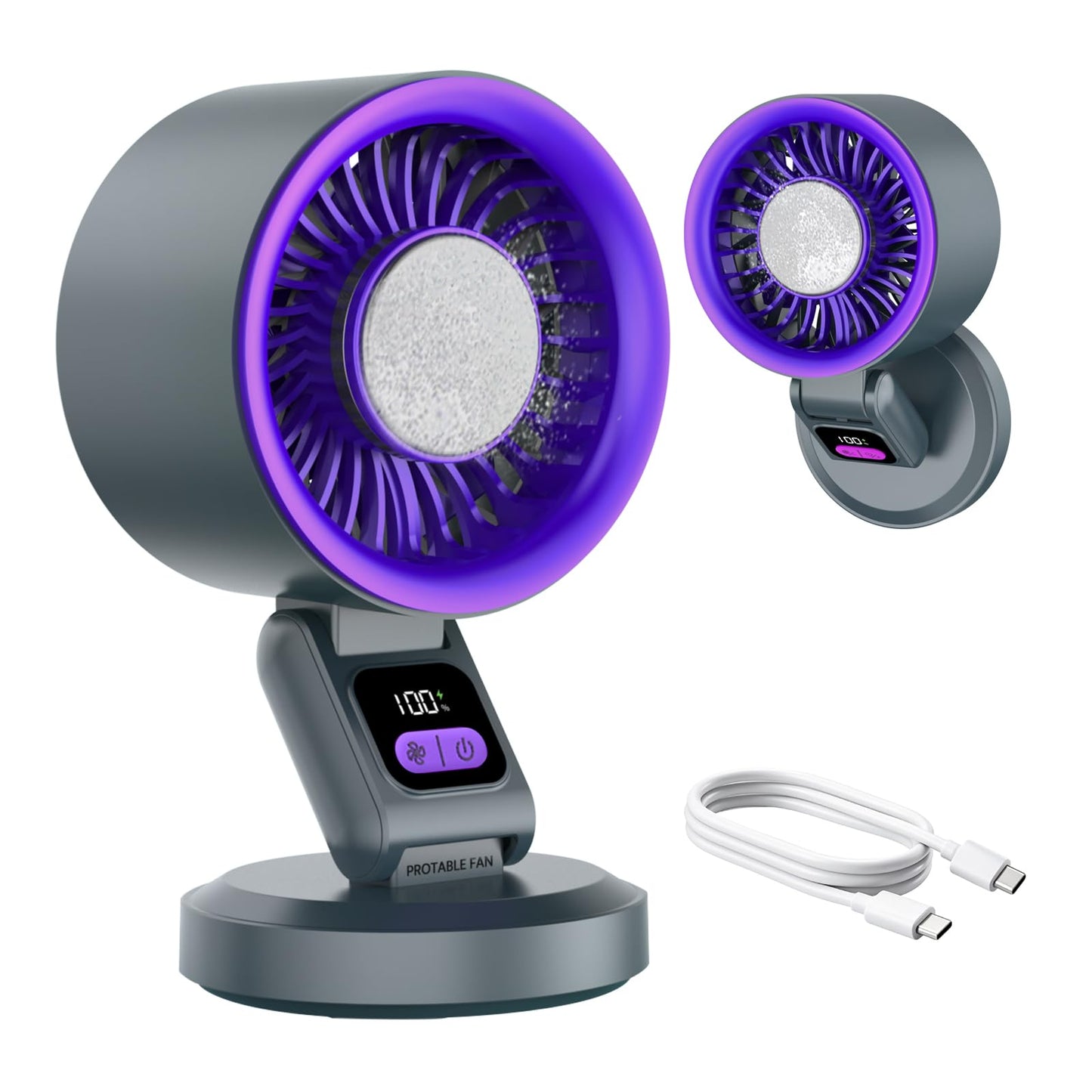SMINWISNOZY Digital Display Desk Fan, Semiconductor Cooling, Ultra-Quiet Turbo Airflow, 4000mAh Long Battery Life, USB-C Fast Charging, Portable Fan