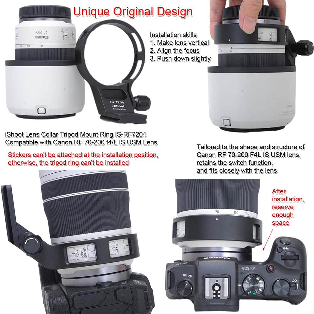 iShoot Tripod Mount Ring Lens Collar Compatible with Canon RF 70-200 f/4L is USM, Lens Support Holder Bracket Bottom is Arca Fit Quick Release Plate