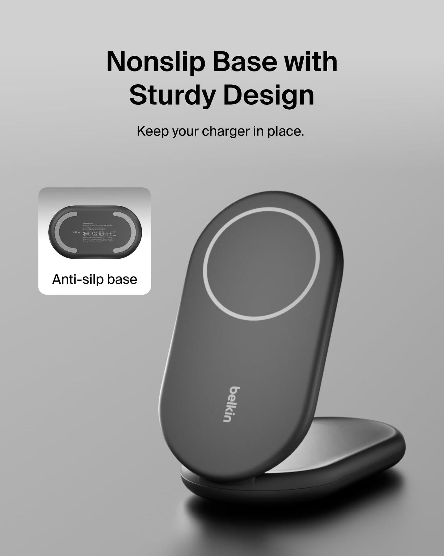 Belkin Magnetic Foldable Wireless Charging Stand 15W - MagSafe-Compatible Qi2-Certified Charger, Wireless Charging Stand for iPhone 16, Galaxy S25