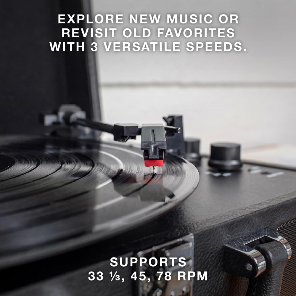 Victrola Journey Bluetooth Portable Suitcase Record Player - with Built-in Speakers, 3 Speed Vinyl Record Player, RCA Out, Headphone Jack (Oatmeal)