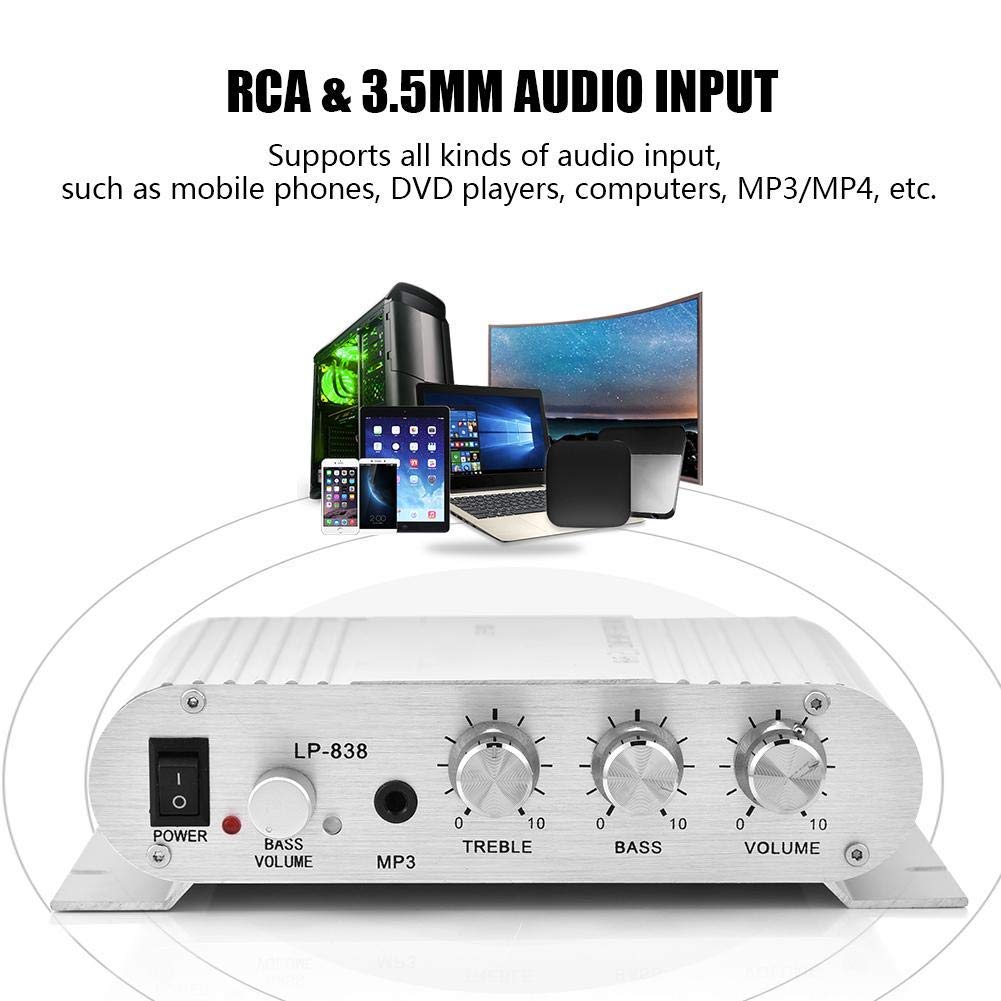 Audio Power Amplifier, 2x15W + 20W Hi-Fi 2.1CH HiFi Stereo Subwoofer Amp Home Bass Audio Power Amplifier Digital Amp for Auto Car MP3 MP4 PC