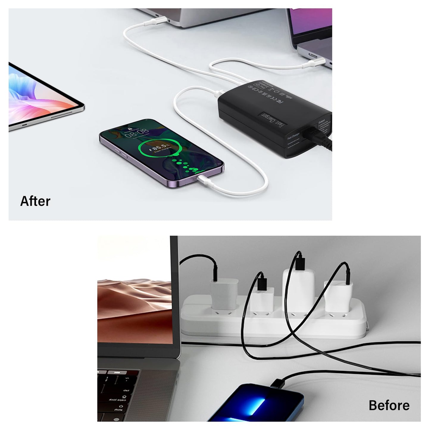 USB C Fast Charger Block 100W Full Power Independent Output Charging Station for Multiple Devices, 4 Port Desktop Charging Station Portable Multi