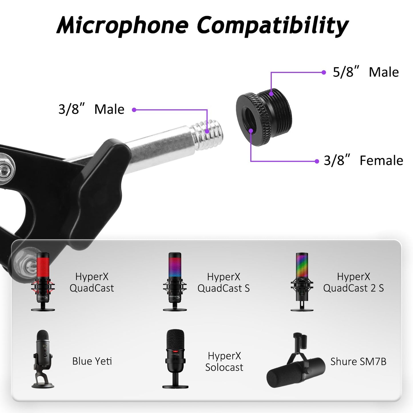 Rigych Mic Boom Arm, Adjustable Mic Arm for Shuer MV7+ Shuer MV6 HyperX QuadCast Shure SM7B Blue Yeti and Most Microphone for Podcast Gaming Streaming