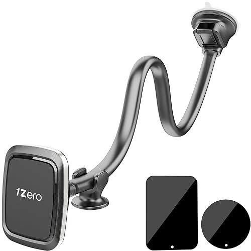 1Zero Magnetic Phone Car Mount 14-Inch Gooseneck Long Arm Extension, Universal Windshield Dashboard Industrial-Strength Suction Cup Car Phone Holder