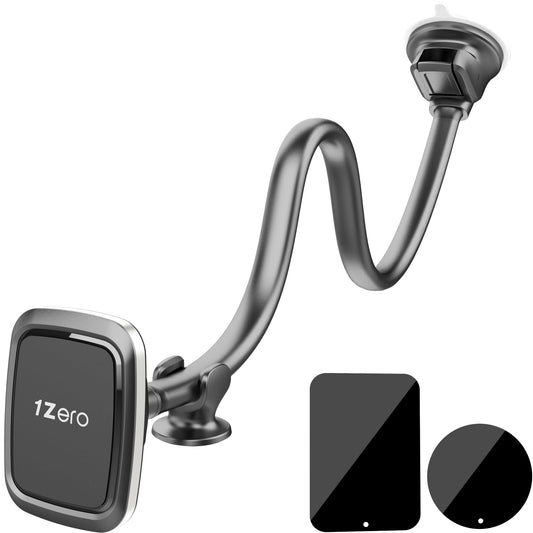 1Zero Magnetic Phone Car Mount 14-Inch Gooseneck Long Arm Extension, Universal Windshield Dashboard Industrial-Strength Suction Cup Car Phone Holder