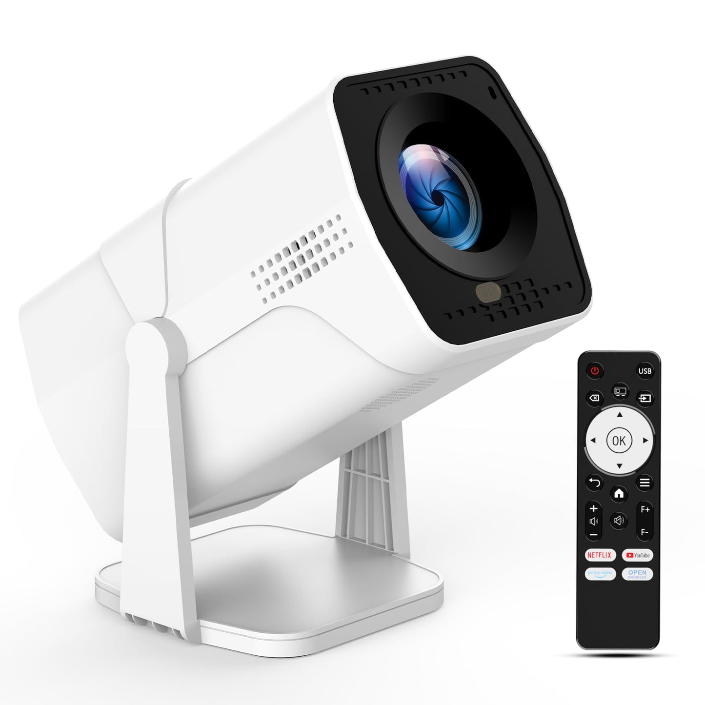 Projector with WiFi and Bluetooth, Smart TV OS with Officially Apps, 270° Rotatable Ceiling Projector, 1080P, Auto Keystone, Zoom, Mini, Outdoor Movie