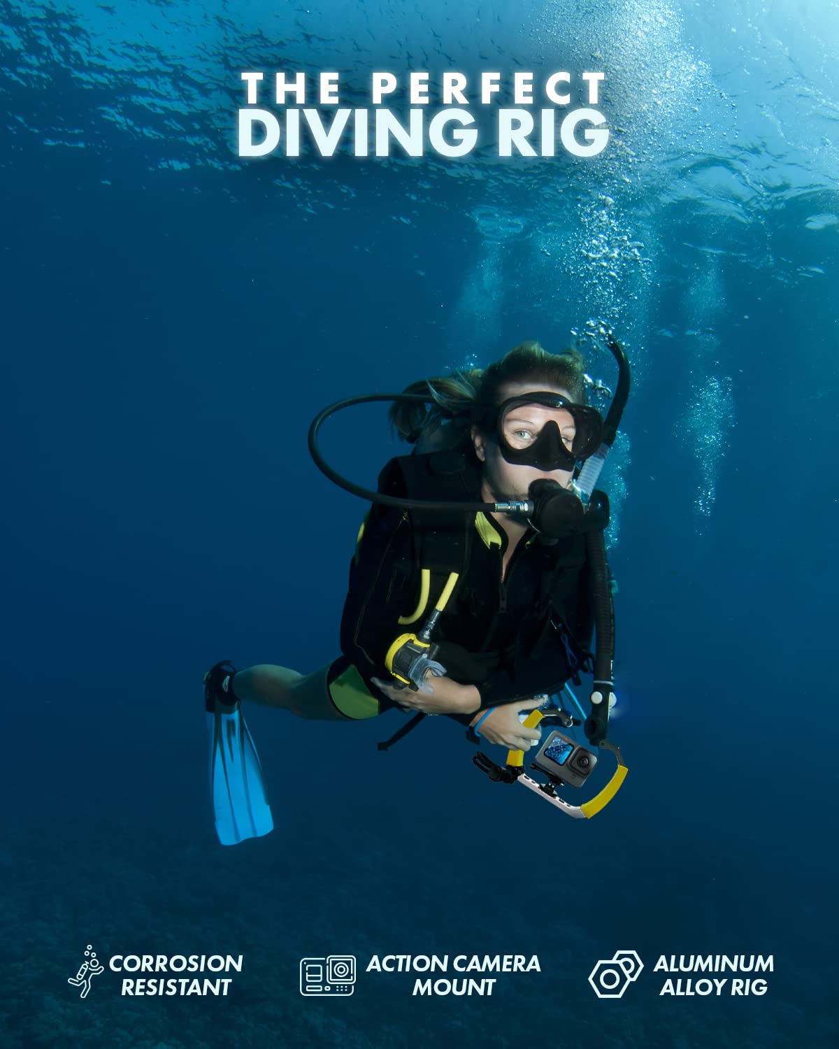 Movo GB-U70Y Underwater Diving Rig for GoPro Hero with Cold Shoe Mounts, Wrist Strap - Works with HERO3, HERO4, HERO5, HERO6, HERO7, HERO8, and Osmo