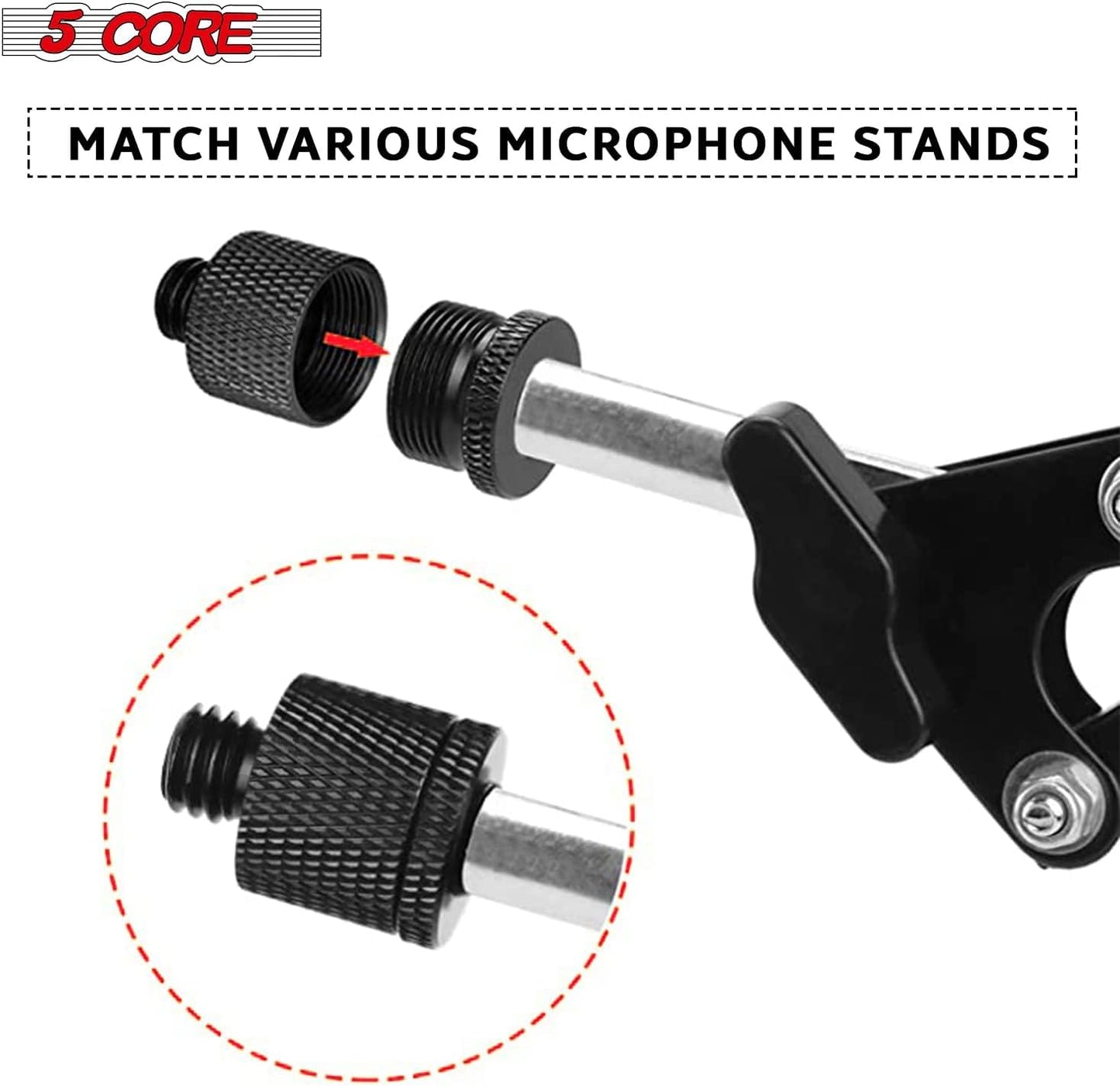 5Core 12Pcs Mic Stand Adapter Aluminum 5/8" Male - 3/8" Female Screw Adapter Microphone Stand Clips Mic Stand Holder Adapter - MS ADP M BLK 5838