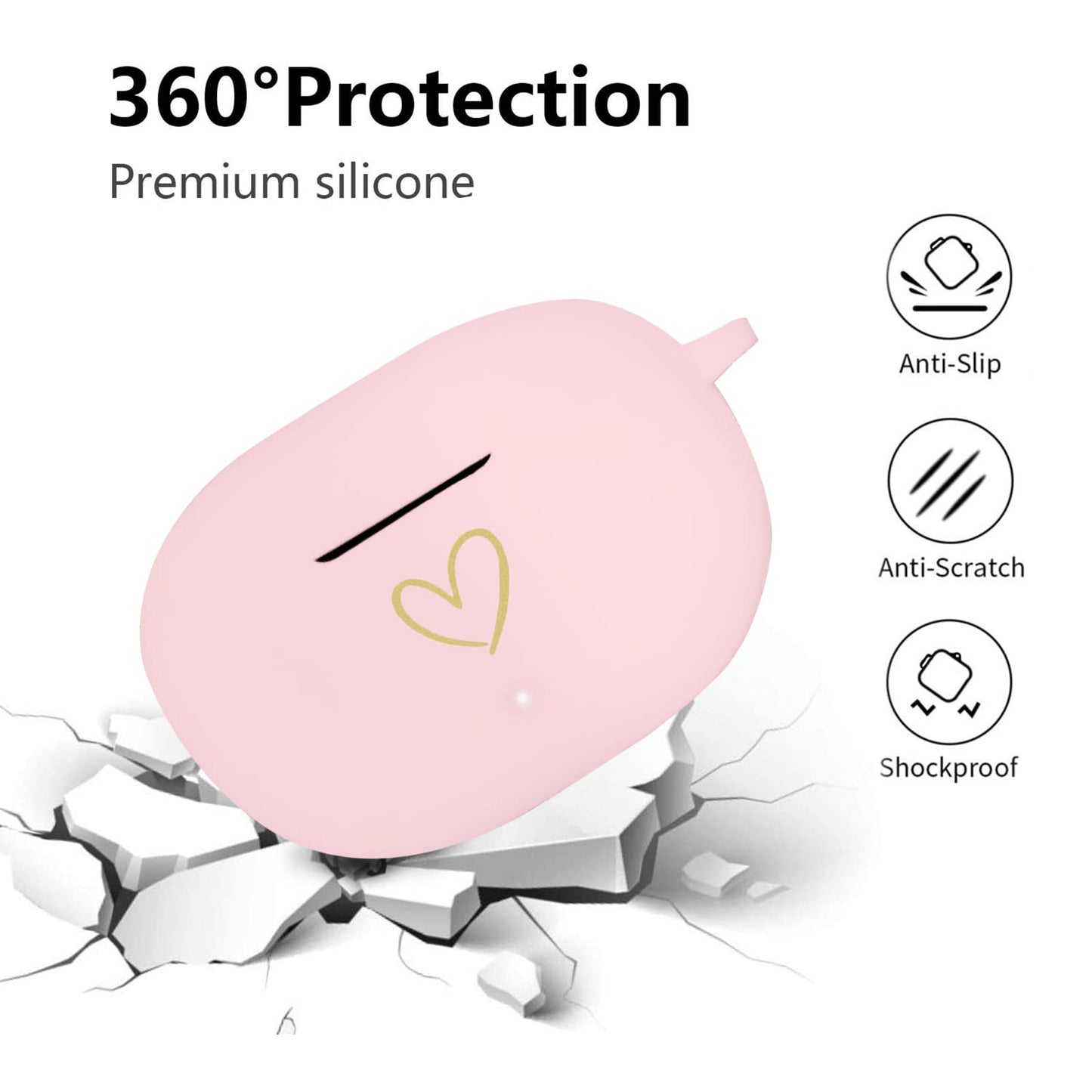 AIIEKZ Compatible with Beats Studio Buds 2021, Soft Silicone Case with Gold Heart Pattern for Beats Studio Buds Case with Cute Butterfly Keychain