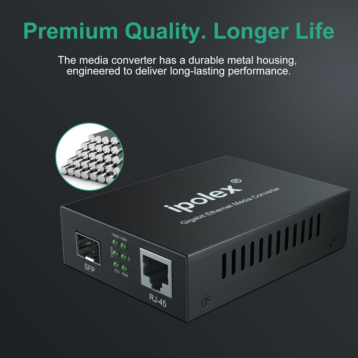 ipolex Gigabit Single-Mode LC Fiber to Ethernet Media Converter, with A SFP ZX Module, 1310nm, SMF, up to 80-KM, 1.25G Fiber to Copper Media