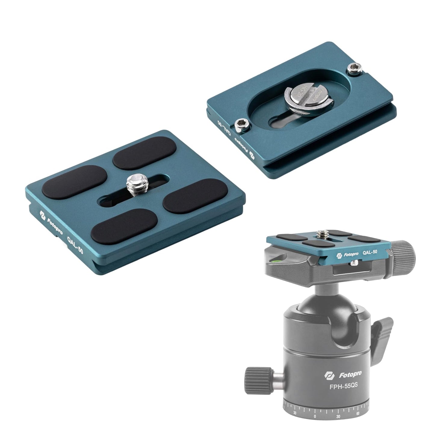 Fotopro 50mm arca Swiss Plate with 1/4 Inch Screw Universal Quick Release Plate for DSLR Camera Tripod Ball Head QAL-50 (Blue)