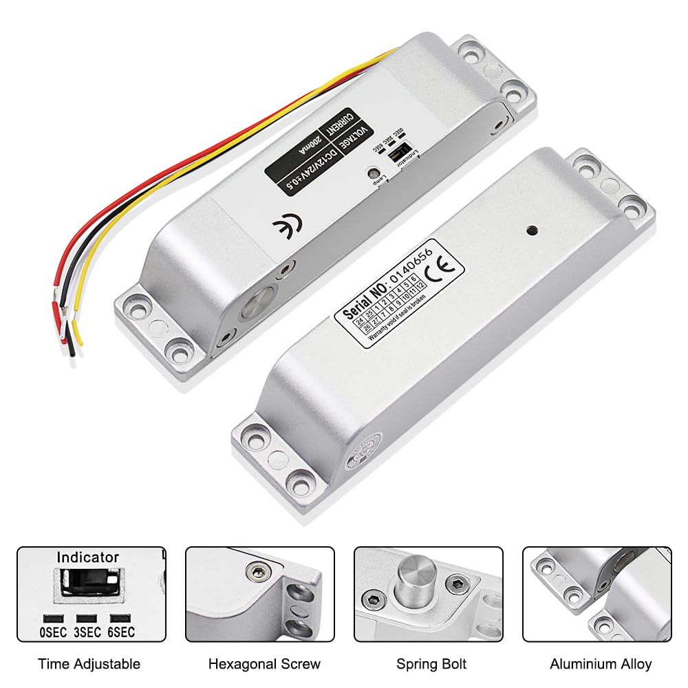 LIBO Complete RFID Access Control System Fingerprint Access Controller Keypad, DC12V / 3A Power Supply Transformer, Electronic Bolt Lock with Exit