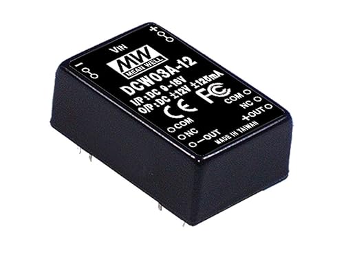 Mean Well DCW03A-12 Power Supply Encapsulated Converter, 2 Output, 12 Volt, 0.125A/-0.125A, 8-Pin, 1.25" L x 0.8" W x 0.48" H