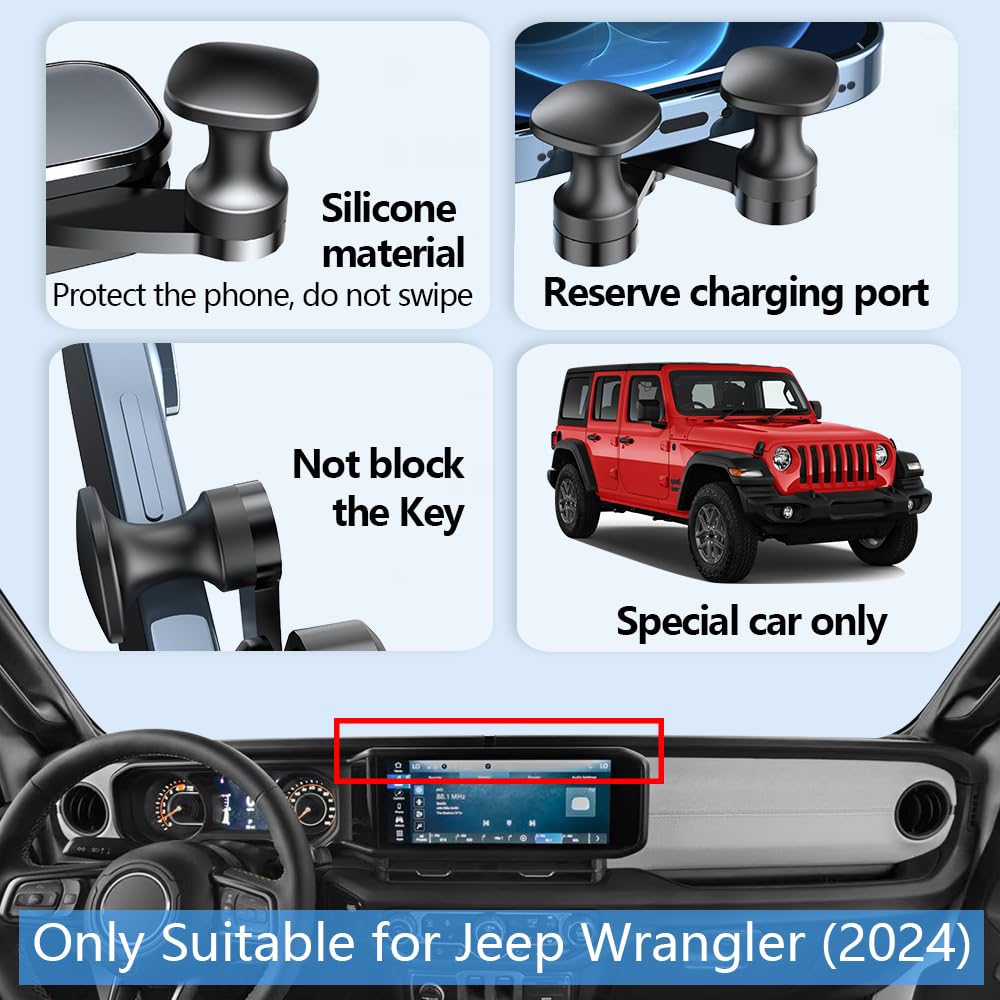 LUNQIN Car Phone Holder for 2024 2025 2026 Jeep Wrangler Auto Accessories Navigation Screen Bracket Interior Decoration Mobile Cell Phone Mount