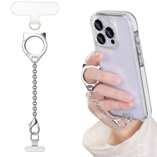 Metal Cat Head Phone Finger Grip Ring Chain Lanyard Keychain Holder Heavy Duty 5KG Capacity Anti-Loss Strap Anti Theft for All Phones Keys Earbuds USB