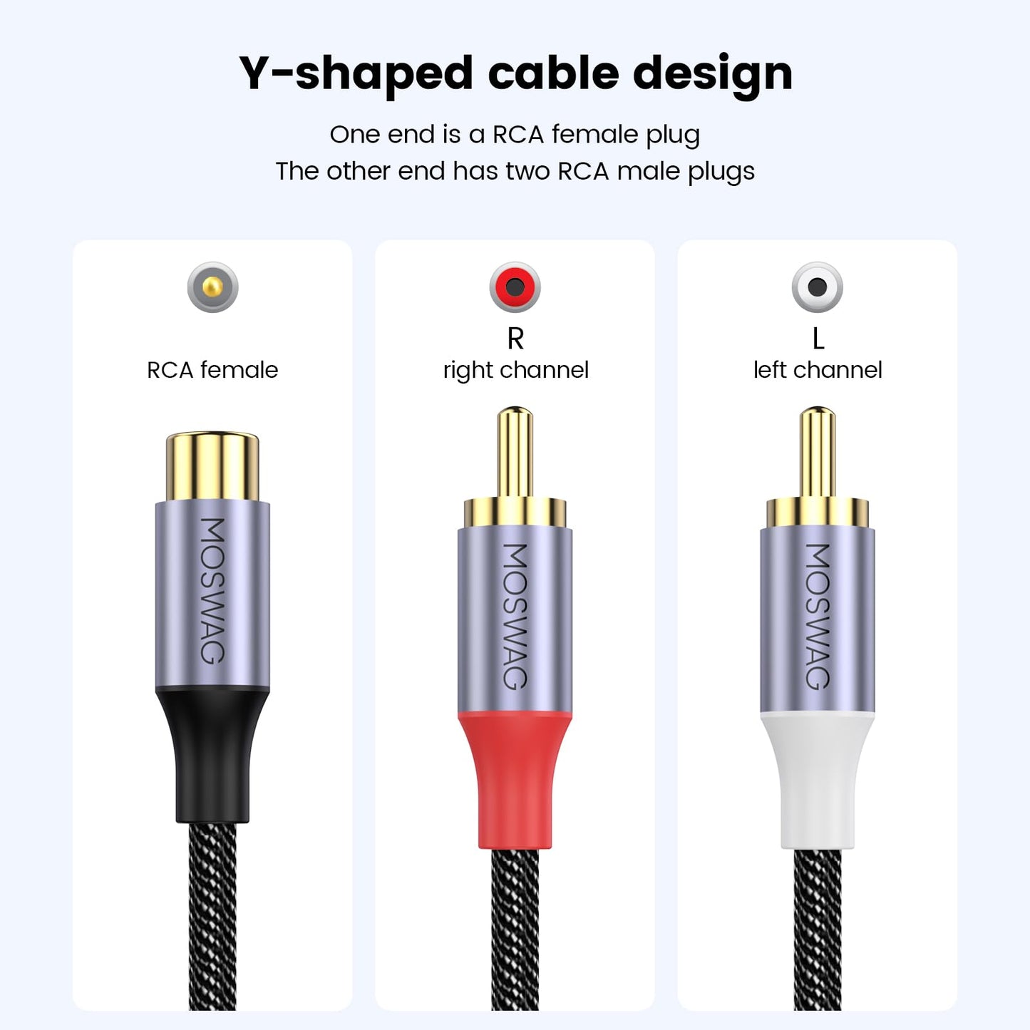 MOSWAG RCA Splitter 1 Female to 2 Male 2 Pack, RCA Y Splitter Audio Video Cable Splitter Adapter for Amplifiers, Gaming Consoles, CD Player