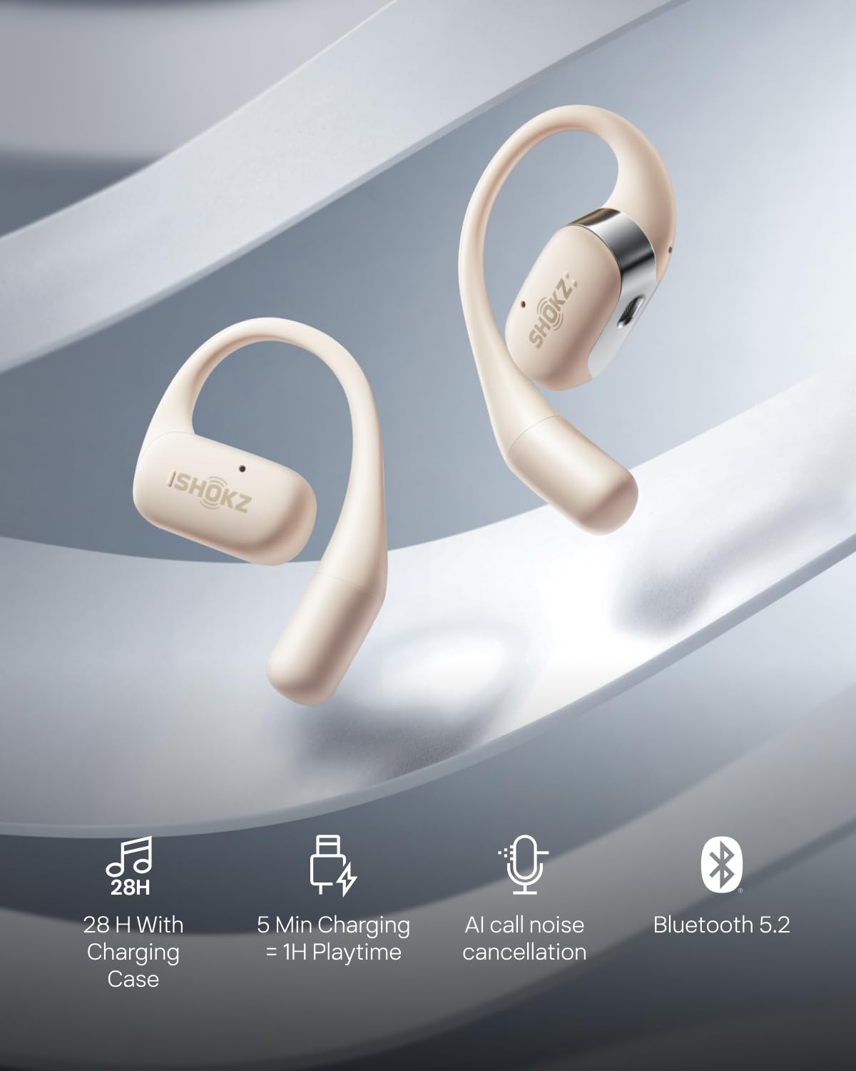 SHOKZ OpenFit - Open-Ear True Wireless Bluetooth Headphones with Microphone, Earbuds with Earhooks, Sweat Resistant, Fast Charging, 28HRS Playtime