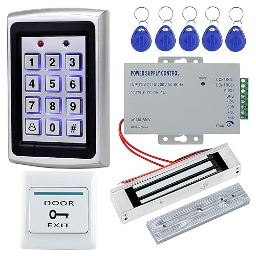 LIBO Full Access Control System Kit Set Metal Controller Keypad 500 Users, 3A Power Supply Switch DC 12V Electric Magnetic Lock 180kg/350lbs + Door