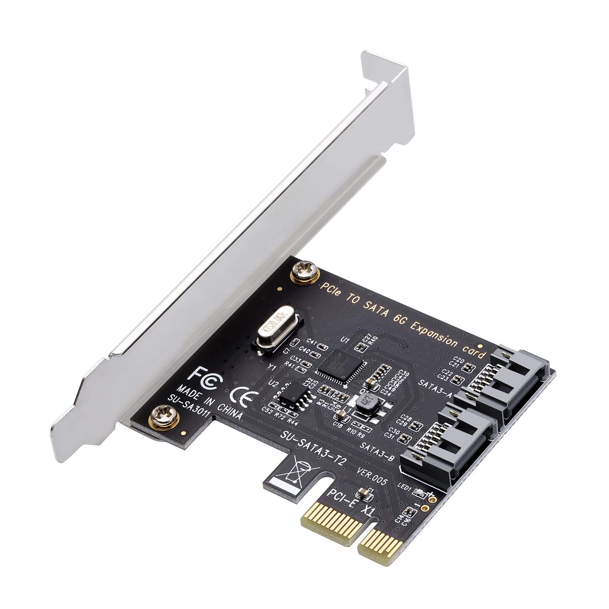 MHQJRH PCI Express 3.0 (2-Port) Controller Card, PCIe to SATA III 6Gb/s Converter, Supports SSD and HDD, Includes Bracket and 2 SATA Cables