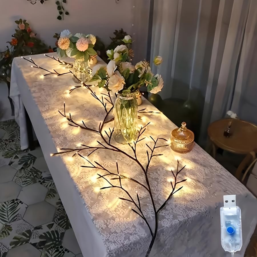 TTDHWW Twinkling Brown Vine Fairy Lights 96 LED Bendable Willow Vine Lights - 1pc 6Ft Flexible Brown Vine Fairy Lights with 8 Modes Twinkle Artificial