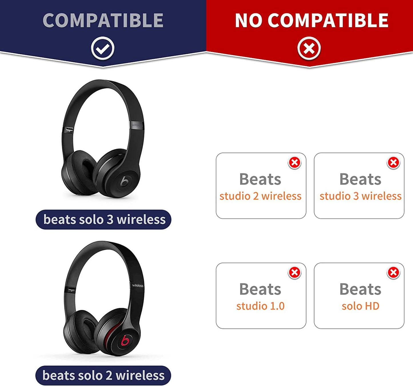 Solo 2 3 Earpads Replacement Ear Cushions Compatible with Beats Solo 2.0/3.0 Wireless On Ear Headphones Ear Pads Noise Cancellation Soft Protein