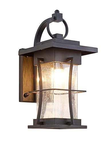 EERU Outdoor Wall Sconces Light Fixtures Exterior Wall Lantern Outside House Lamps Waterproof Black Metal with Clear Seeded Glass, Perfect