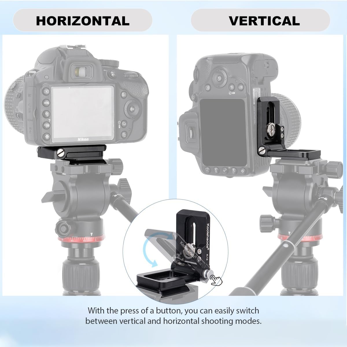 koolehaoda Foldable L-Shaped Quick Release Plate Camera L Bracket Vertical Horizontal Switching with 1/4 Inch Screw Replacement for Canon Nikon Sony