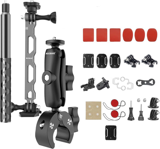 Bike Motorcycle Handlebar Mounting Bundle Kit for Insta360, Third-Person Bicycle Handlebar Selfie Stick Clamp Action Camera Accessories Mount