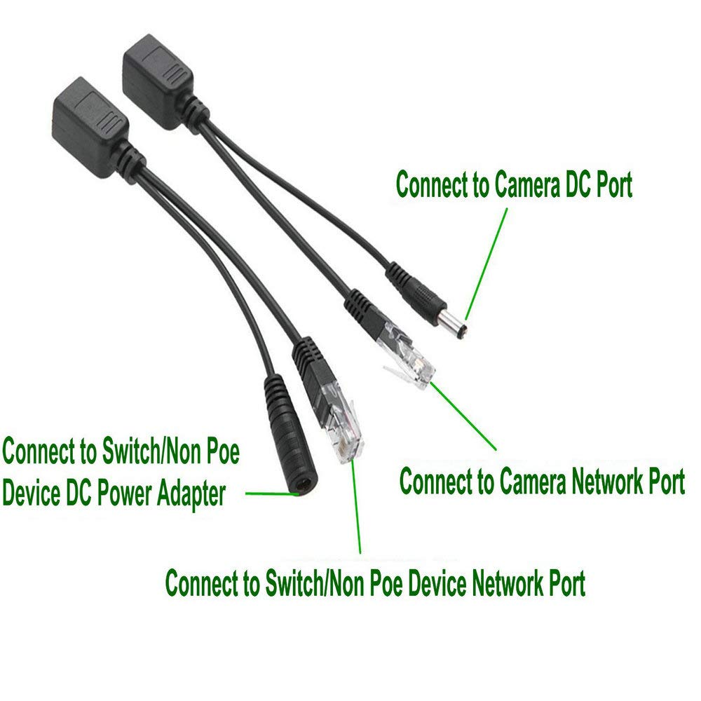 EB-LINK 2 Pair PoE Adapter Cable RJ45 Passive PoE Injector and PoE Splitter Kit with 5.5x2.1 mm DC Connector Passive Power Over Ethernet 12v