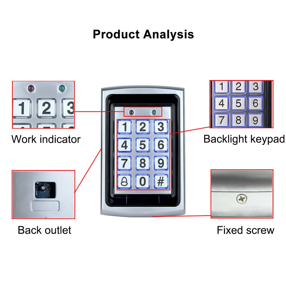 HFeng DIY RFID Access Control System Kit for Home Outdoor Waterproof Cover + RFID Keypad + DC12V 3A Power Supply + Door Exit Button + 15pcs EM4100 Key