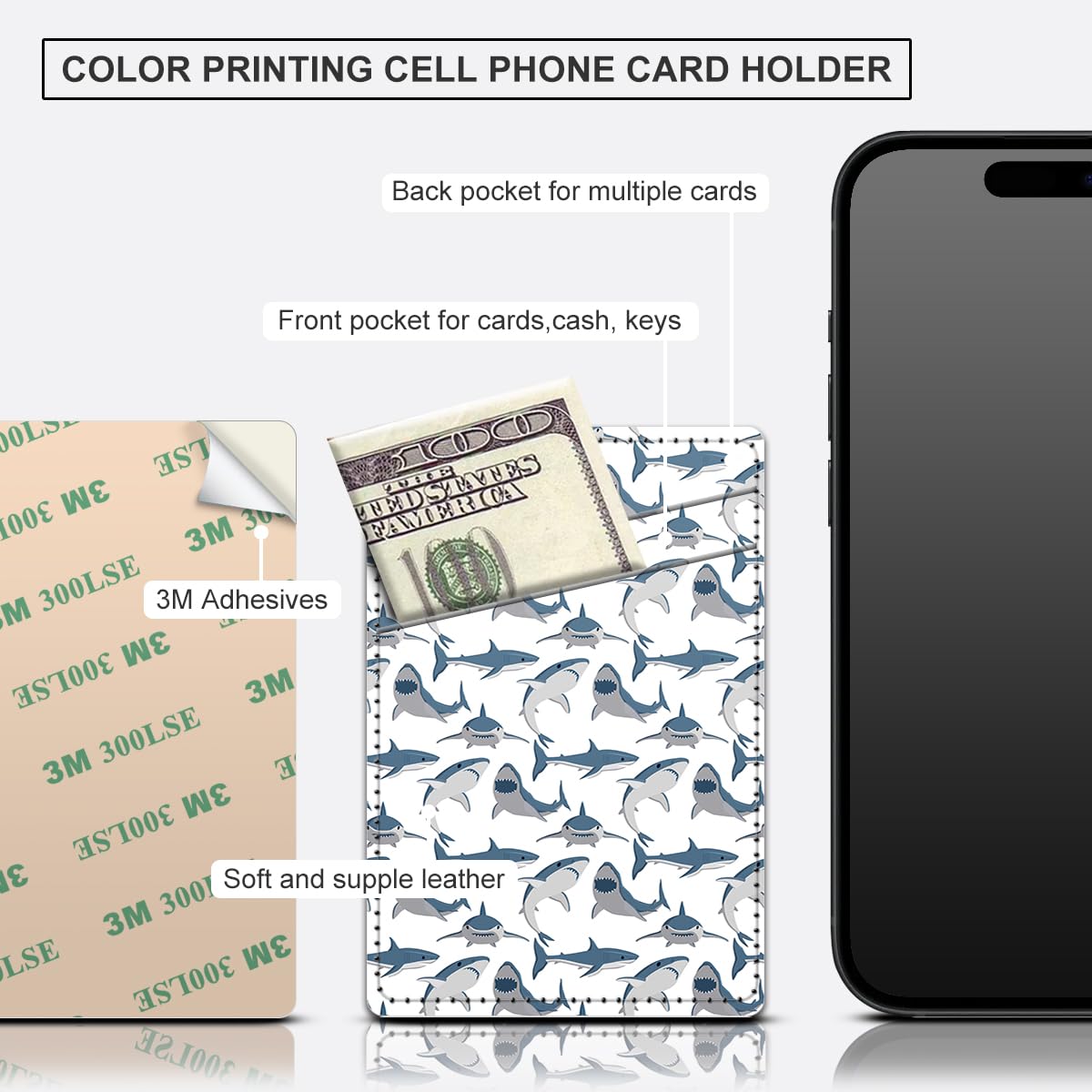 Aeltrp Phone Card Holder, Dual Pocket Leather Phone Wallet Adhesive Stick On, Cute Card Holder, Credit Card Holder for Phone Case Compatible with Most