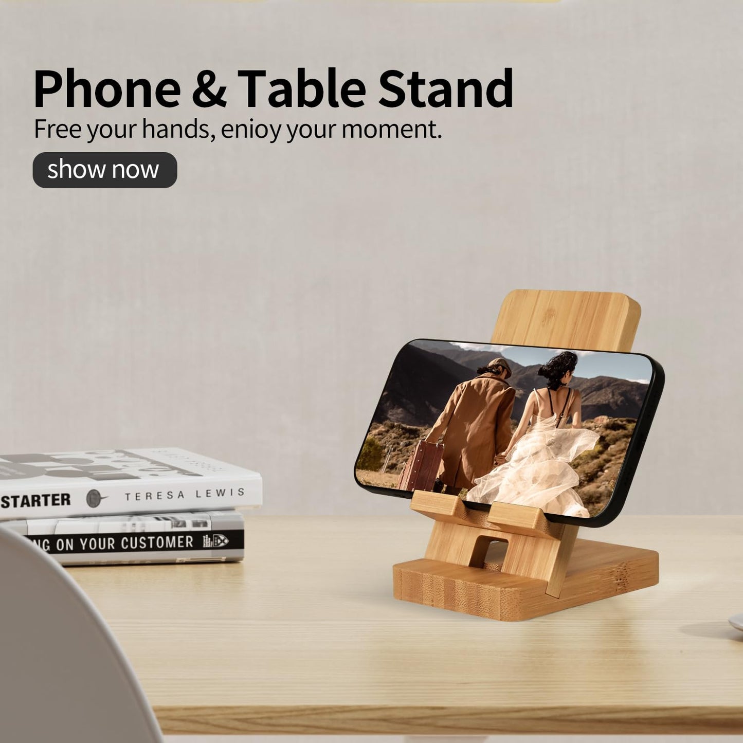 3D MAGIC Cell Phone Stands, Desktop Stand, Luxury Nature Wood Magnetic Phone Stand for Desk, Compatible with iPhone & All Cell Phones, Ultra-Stable