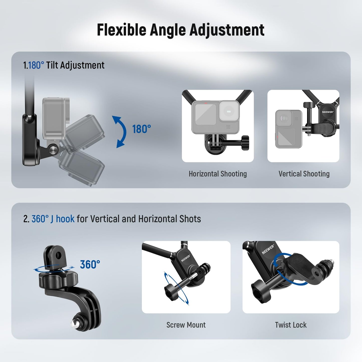 NEEWER Magnetic Neck Mount Compatible with GoPro Hero 13 12 11 MAX DJI Action 4 Insta360 iPhone 15 Pro Max Samsung S23, Quick Release Flexible POV