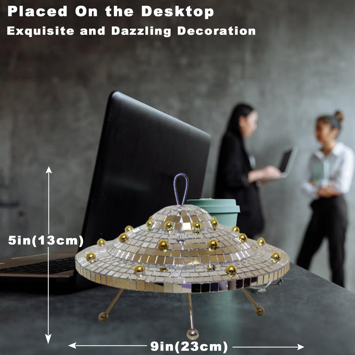 Disco Ball with Elastic Rope UFO Spaceship Mirror Reflective Decorations UFO Space Art Crafts Creative Disco Mirror Ball Handmade Gifts Funny