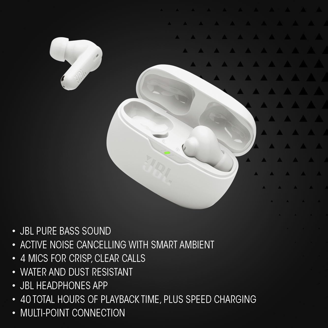 JBL Vibe Beam 2 - True Wireless Noise Cancelling Earbuds Pure Bass Sound & Smart Ambient Technology Black (Renewed)