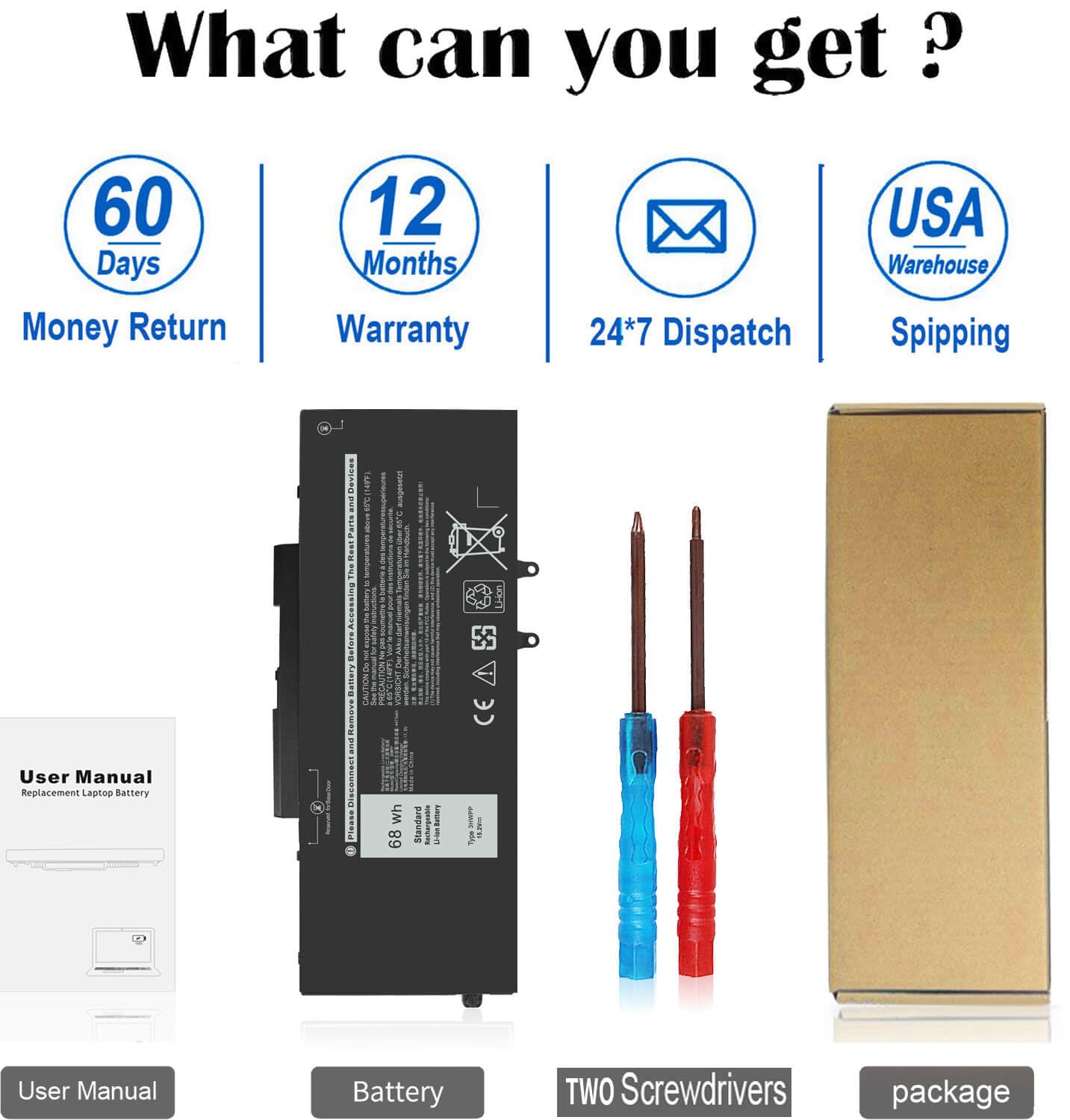 ZAYAUPVL 68Wh 3HWPP 15.2V Battery Replacement for Dell Inspiron 7706 2-in-1 Black, Inspiron 17 7500 7506 2-in-1 Black, Latitude 5401 5410 5411 5501